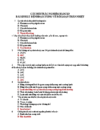 Câu hỏi trắc nghiệm Bài sinh lý bệnh đại cương về rối loạn thân nhiệt