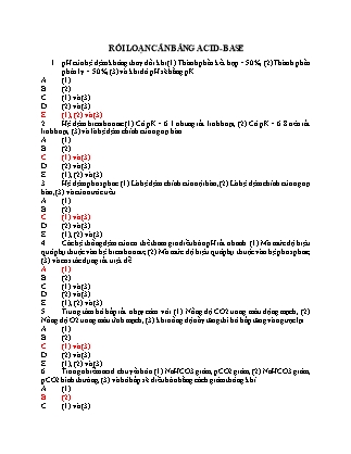 Câu hỏi trắc nghiệm Rối loạn cân bằng Acid-Base