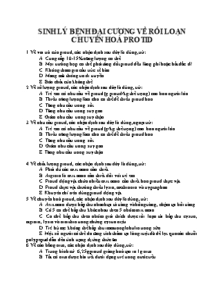Câu hỏi trắc nghiệm Sinh lý bệnh đại cương về rối loạn chuyển hoá protid