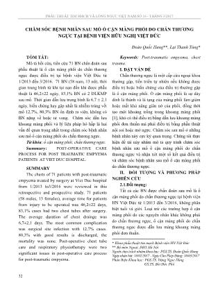 Chăm sóc bệnh nhân sau mổ ổ cặn màng phổi do chấn thương ngực tại Bệnh viện Hữu Nghị Việt Đức