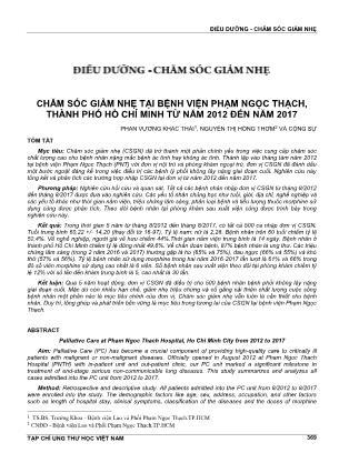 Chăm sóc giảm nhẹ tại bệnh viện Phạm Ngọc Thạch, thành phố Hồ Chí Minh từ năm 2012 đến năm 2017