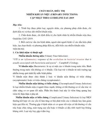 Chẩn đoán, điều trị nhiễm khuẩn niệu (Urinary infections) cập nhật theo Guideline EAU-2019