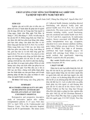Chất lượng cuộc sống người bệnh sau ghép tim tại Bệnh viện Hữu nghị Việt Đức