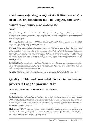 Chất lượng cuộc sống và một số yếu tố liên quan ở bệnh nhân điều trị Methadone tại tỉnh Long An, năm 2019