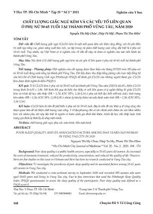 Chất lượng giấc ngủ kém và các yếu tố liên quan ở phụ nữ 50-65 tuổi tại thành phố Vũng Tàu, năm 2020