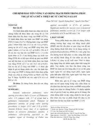 Chỉ định bảo tồn vòng van động mạch phổi trong phẫu thuật sửa chữa triệt để tứ chứng Fallot