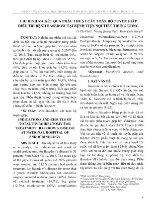 Chỉ định và kết quả phẫu thuật cắt toàn bộ tuyến giáp điều trị bệnh Bbasedow tại Bệnh viện Nội tiết Trung Ương