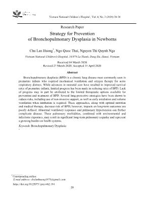 Chiến lược dự phòng loạn sản phế quản phổi ở trẻ sơ sinh