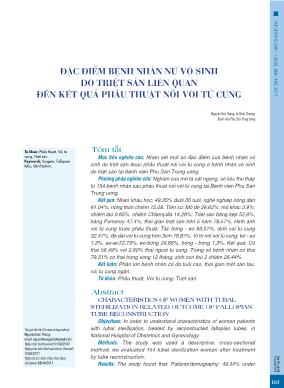 Đặc điểm bệnh nhân nữ vô sinh do triệt sản liên quan đến kết quả phẫu thuật nối vòi tử cung