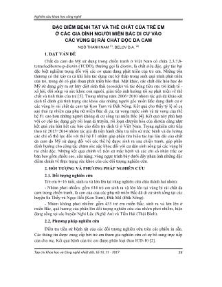 Đặc điểm bệnh tật và thể chất của trẻ em ở các gia đình người miền Bắc di cư vào các vùng bị rải chất độc da cam