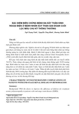 Đặc điểm biến chứng bệnh đa dây thần kinh ngoại biện ở bệnh nhân suy thận giai đoạn cuối lọc máu chu kỳ thông thường