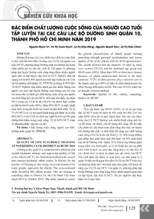 Đặc điểm chất lượng cuộc sống của người cao tuổi tập luyện tại các câu lạc bộ dưỡng sinh Quận 10, thành phố Hồ Chí Minh năm 2019