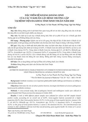 Đặc điểm đề kháng kháng sinh của các vi khuẩn gây bệnh thường gặp tại Bệnh viện Đa khoa tỉnh Ninh Thuận năm 2020