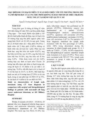Đặc điểm di căn hạch trên CT Scan đối chiếu với tổn thương trong mổ và mô bệnh học của ung thư phổi không tế bào nhỏ được điều trị bằng phẫu thuật tại Bệnh viện Quân Y 103