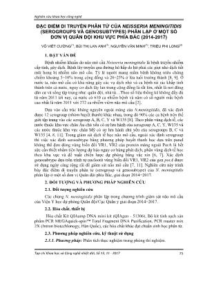 Đặc điểm di truyền phân tử của Neisseria meningitidis (serogroups và genosubtypes) phân lập ở một số đơn vị quân đội khu vực phía Bắc (2014-2017)