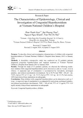 Đặc điểm dịch tễ lâm sàng, cận lâm sàng của trẻ suy giáp bẩm sinh tại Bệnh viện Nhi Trung ương