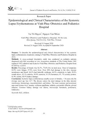 Đặc điểm dịch tễ, lâm sàng Lupus ban đỏ hệ thống của bệnh nhi tới khám tại Bệnh viện Sản Nhi Vĩnh Phúc