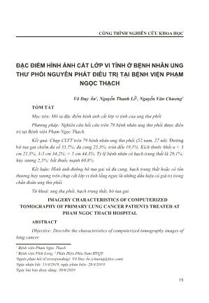 Đặc điểm hình ảnh cắt lớp vi tính ở bệnh nhân ung thư phổi nguyên phát điều trị tại Bệnh viện Phạm Ngọc Thạch