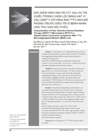Đặc điểm hình ảnh PET/CT sau xạ trị chiếu trong chọn lọc bằng hạt vi cầu gắn 90Y với hình ảnh 99M TC MAA mô phỏng trước điều trị ở bệnh nhân ung thư gan đối chiếu