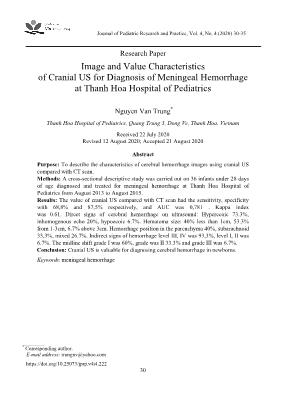 Đặc điểm hình ảnh và giá trị của siêu âm qua thóp trong chẩn đoán xuất huyết não màng não tại Bệnh viện Nhi Thanh Hoá