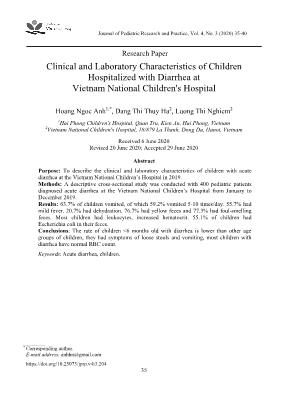 Đặc điểm lâm sàng, cận lâm sàng của bệnh nhi tiêu chảy cấp tại Bệnh viện Nhi Trung ương