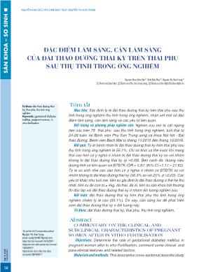 Đặc điểm lâm sàng, cận lâm sàng của đái tháo đường thai kỳ trên thai phụ sau thụ tinh trong ống nghiệm