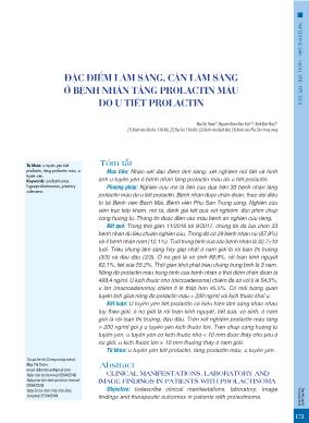Đặc điểm lâm sàng, cận lâm sàng ở bệnh nhân tăng prolactin máu do u tiết prolactin