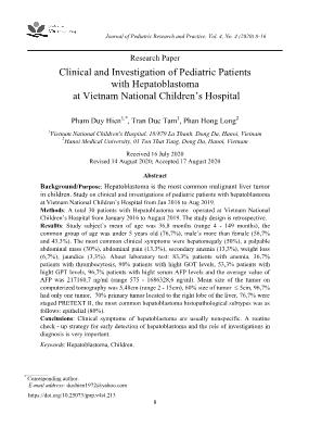 Đặc điểm lâm sàng, cận lâm sàng u nguyên bào gan ở trẻ em tại Bệnh viện Nhi Trung ương