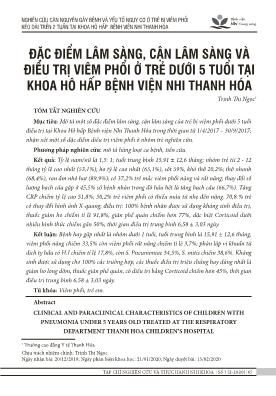 Đặc điểm lâm sàng, cận lâm sàng và điều trị viêm phổi ở trẻ dưới 5 tuổi tại khoa hô hấp Bệnh viện Nhi Thanh Hóa
