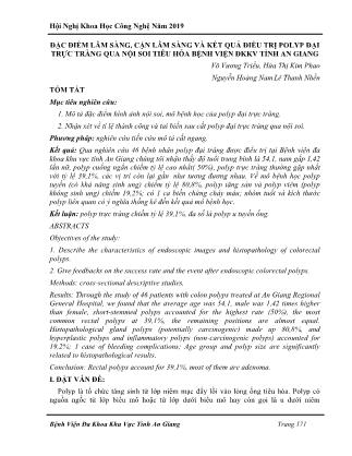 Đặc điểm lâm sàng, cận lâm sàng và kết quả điều trị polyp đại trực tràng qua nội soi tiêu hóa Bệnh viện ĐKKV tỉnh An Giang