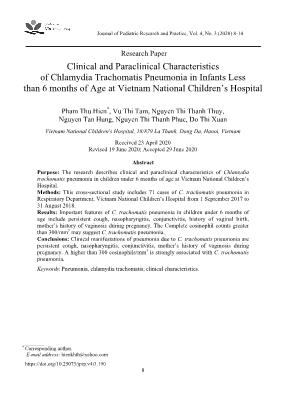 Đặc điểm lâm sàng, cận lâm sàng viêm phổi nhiễm Chlamydia Trachomatis ở trẻ em dưới 6 tháng tuổi tại Bệnh viện Nhi Trung ương