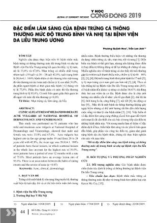 Đặc điểm lâm sàng của bệnh trứng cá thông thường mức độ trung bình và nhẹ tại Bệnh viện Da liễu Trung ương