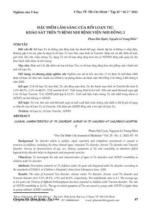 Đặc điểm lâm sàng của rối loạn tic: khảo sát trên 75 bệnh nhi Bệnh viện Nhi Đồng 2