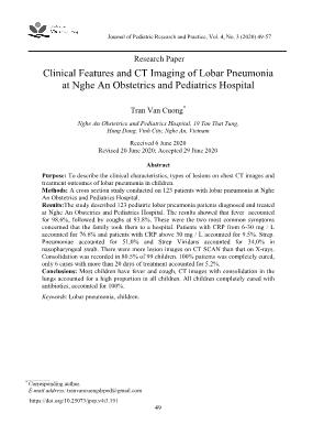 Đặc điểm lâm sàng và hình ảnh CT SCAN viêm phổi thùy tại Bệnh viện sản Nhi Nghệ An