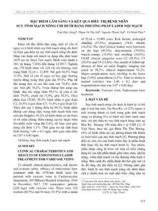 Đặc điểm lâm sàng và kết quả điều trị bệnh nhân suy tĩnh mạch nông chi dưới bằng phương pháp laser nội mạch