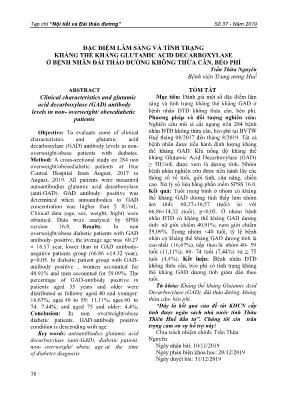 Đặc điểm lâm sàng và tình trạng kháng thể kháng Glutamic Acid Decarboxylase ở bệnh nhân đái tháo đường không thừa cân, béo phì