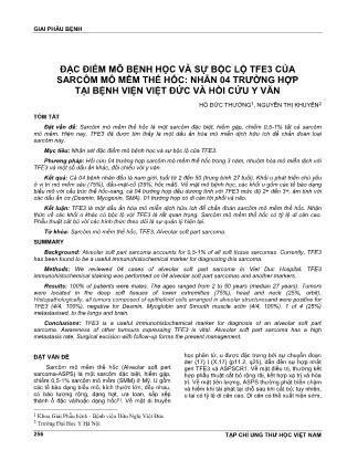 Đặc điểm mô bệnh học và sự bộc lộ TFE3 của sarcôm mô mềm thể hốc: nhân 04 trường hợp tại Bệnh viện Việt Đức và hồi cứu y văn
