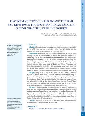 Đặc điểm nội tiết của pha hoàng thể sớm sau khởi động trưởng thành noãn bằng hCG ở bệnh nhân thụ tinh ống nghiệm