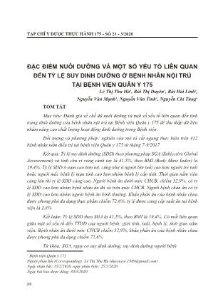 Đặc điểm nuôi dưỡng và một số yếu tố liên quan đến tỷ lệ suy dinh dưỡng ở bệnh nhân nội trú tại Bệnh viện Quân Y 175