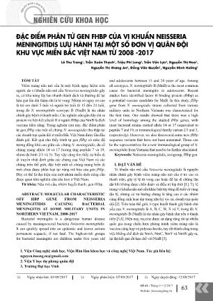 Đặc điểm phân tử gen FHBP của vi khuẩn Neisseria meningitidis lưu hành tại một số đơn vị quân đội khu vực miền Bắc Việt Nam từ 2008-2017