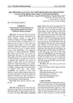 Đặc điểm rối loạn giấc ngủ trên bệnh nhân đái tháo đường cao tuổi tại Bệnh viện Y học cổ truyền Hà Đông