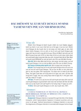 Đặc điểm sốt xuất huyết Dengue sơ sinh tại Bệnh viện Phụ sản Nhi Bình Dương