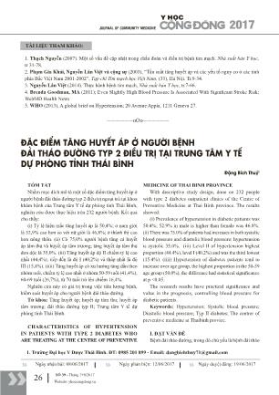 Đặc điểm tăng huyết áp ở người bệnh đái tháo đường typ 2 điều trị tại trung tâm y tế dự phòng tỉnh Thái Bình