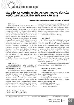 Đặc điểm và nguyên nhân tai nạn thương tích của người dân tại 2 xã tỉnh Thái Bình năm 2018