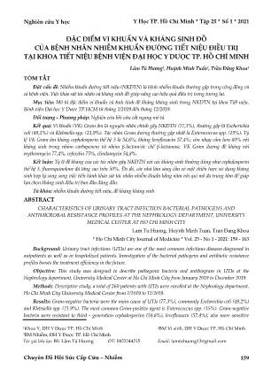 Đặc điểm vi khuẩn và kháng sinh đồ của bệnh nhân nhiễm khuẩn đường tiết niệu điều trị tại khoa tiết niệu Bệnh viện Đại học Y Dược TP. Hồ Chí Minh