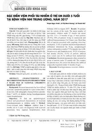 Đặc điểm viêm phổi tái nhiễm ở trẻ em dưới 5 tuổi tại Bệnh viện Nhi Trung Ương, năm 2017