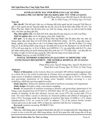 Đánh giá bước đầu tình hình sàng lọc sơ sinh tại khoa phụ sản Bệnh viện Đa khoa khu vực tỉnh An Giang