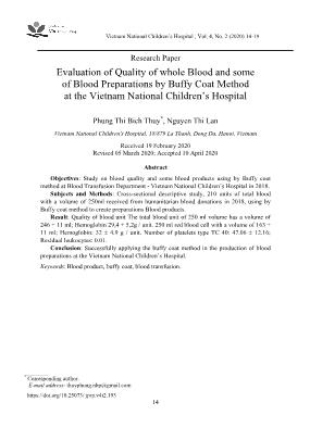 Đánh giá chất lượng máu toàn phần và một số chế phẩm máu được điều chế bằng phương pháp Buffy coat tại Bệnh viện Nhi Trung ương
