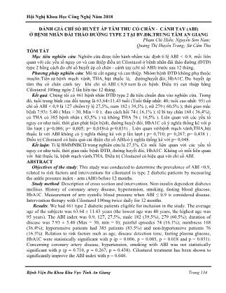 Đánh giá chỉ số huyết áp tâm thu cổ chân - cánh tay (ABI) ở bệnh nhân đái tháo đường type 2 tại BV.ĐK. trung tâm An Giang