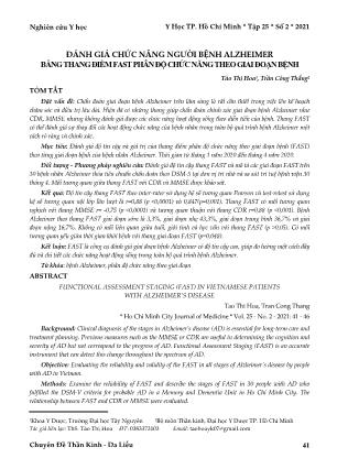 Đánh giá chức năng người bệnh Alzheimer bằng thang điểm fast phân độchức năng theo giai đoạn bệnh